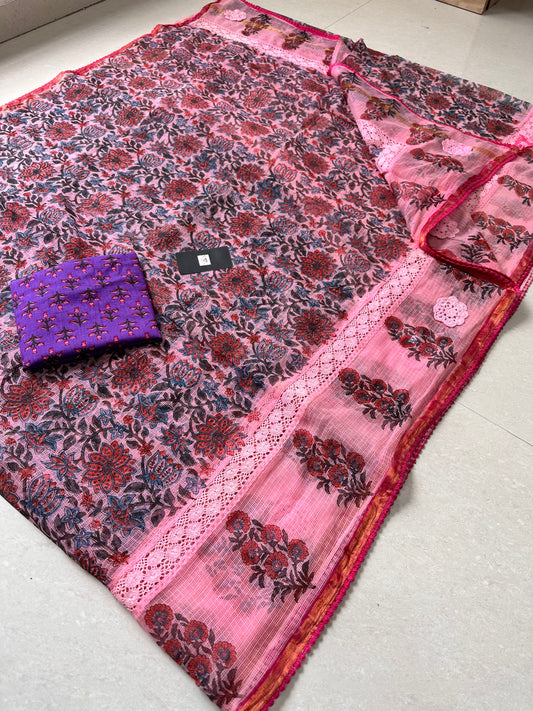 HandBlock Printed Pure Kota Cotton Doria Saree