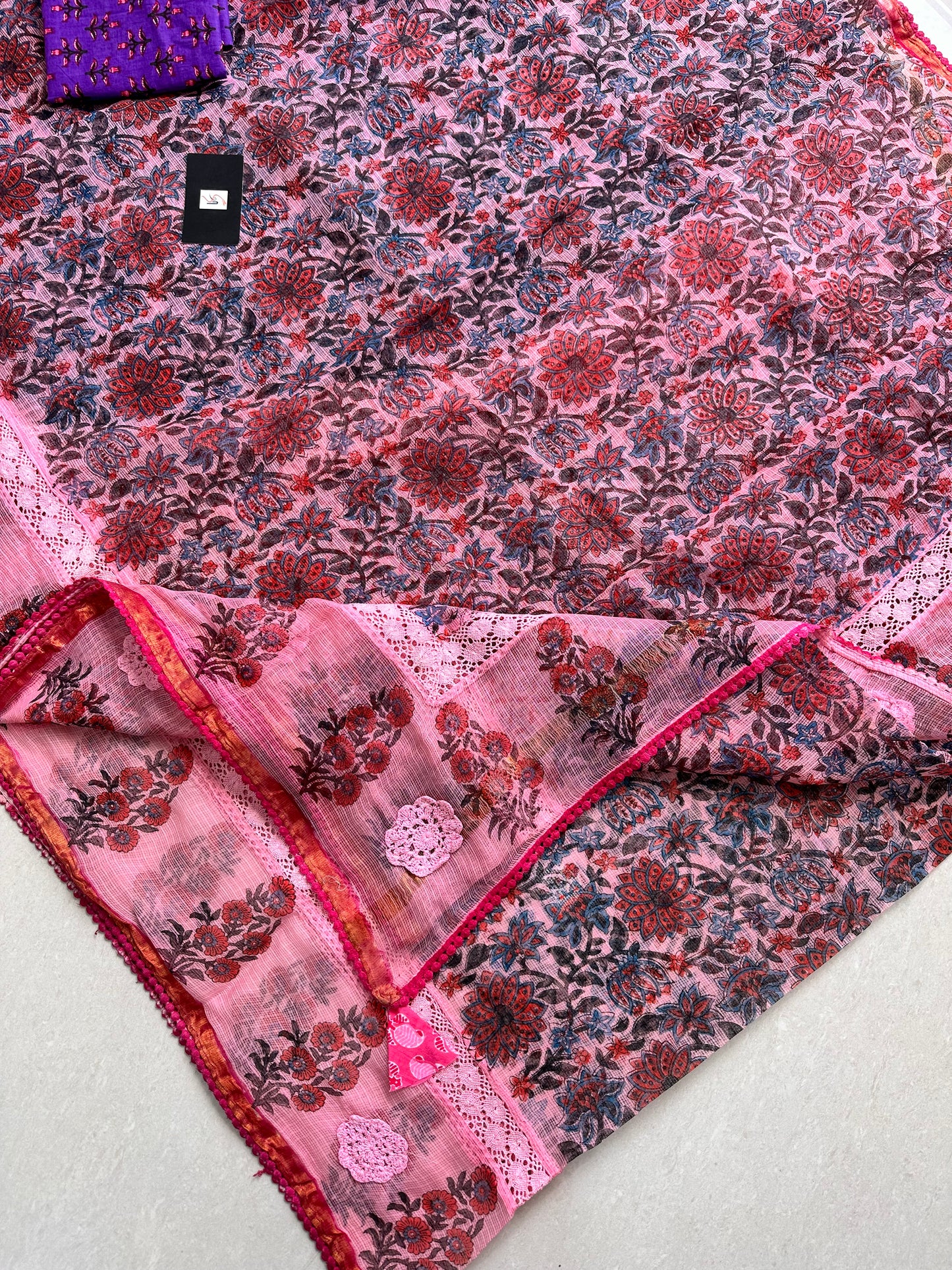 HandBlock Printed Pure Kota Cotton Doria Saree