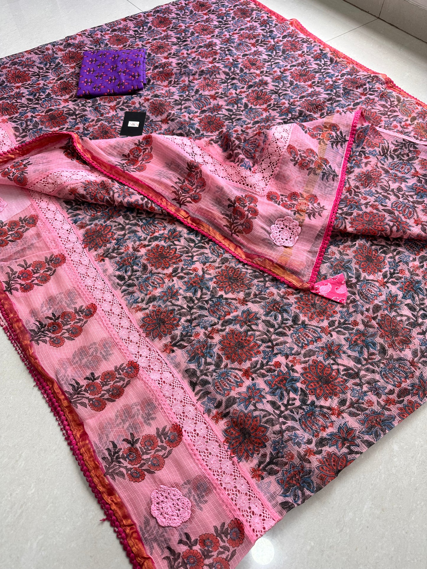 HandBlock Printed Pure Kota Cotton Doria Saree