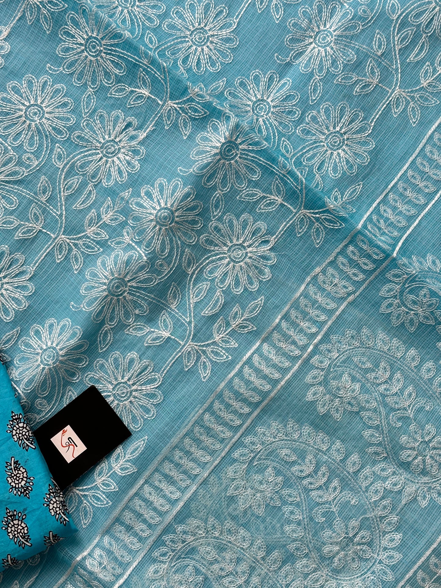 Embroidered Kota Cotton Doria Saree