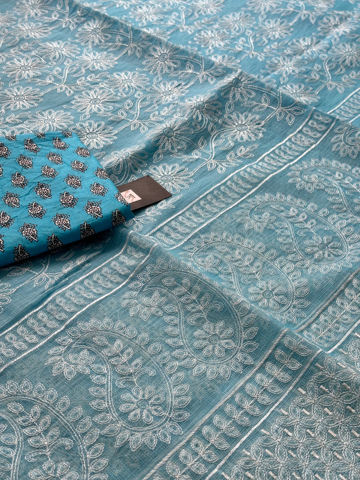 Embroidered Kota Cotton Doria Saree