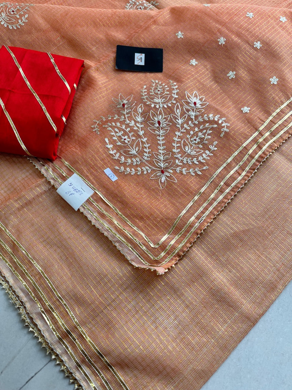 Jaipuri Pitta Work Embroidered Kota Cotton Tissue Doria Saree