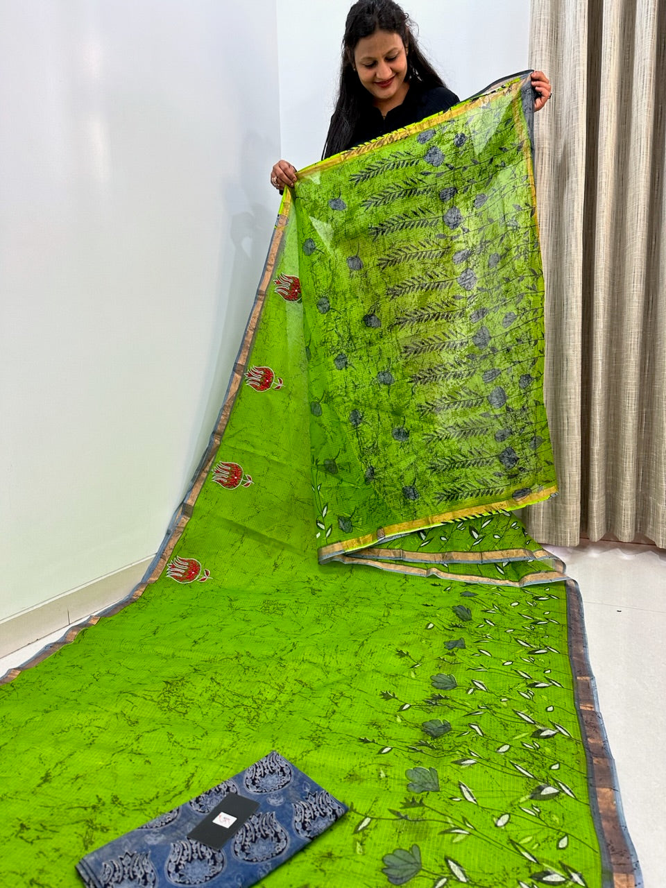 Conceptually Pure HandBlock Printed Kota Cotton Doria Saree