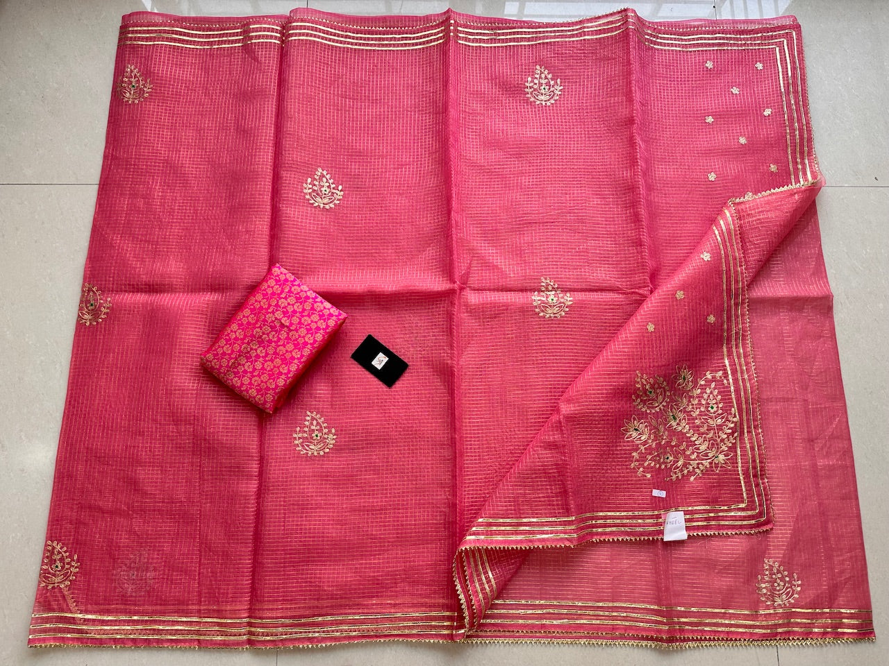 Jaipuri Pitta Work Embroidered Kota Cotton Tissue Saree