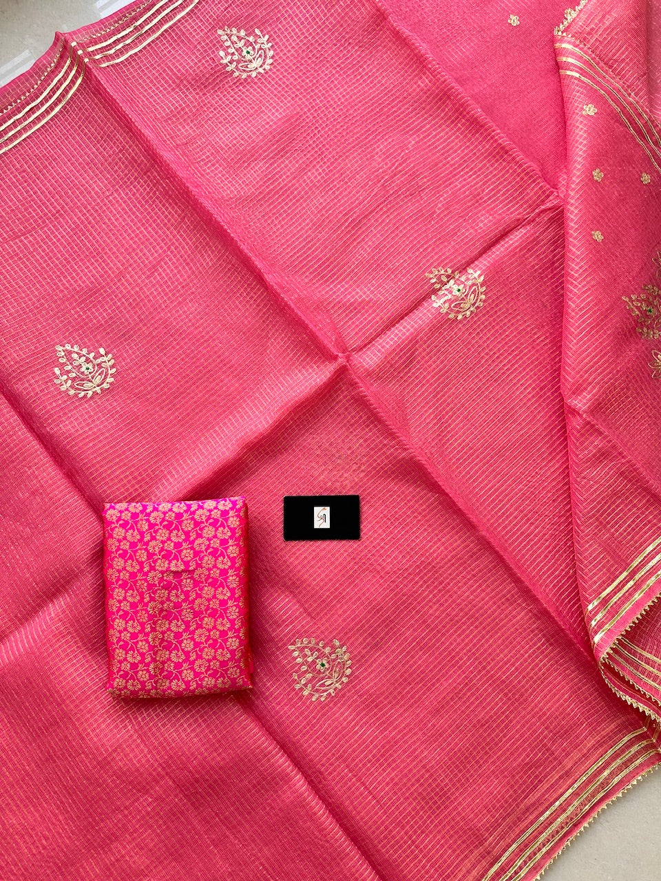 Jaipuri Pitta Work Embroidered Kota Cotton Tissue Saree