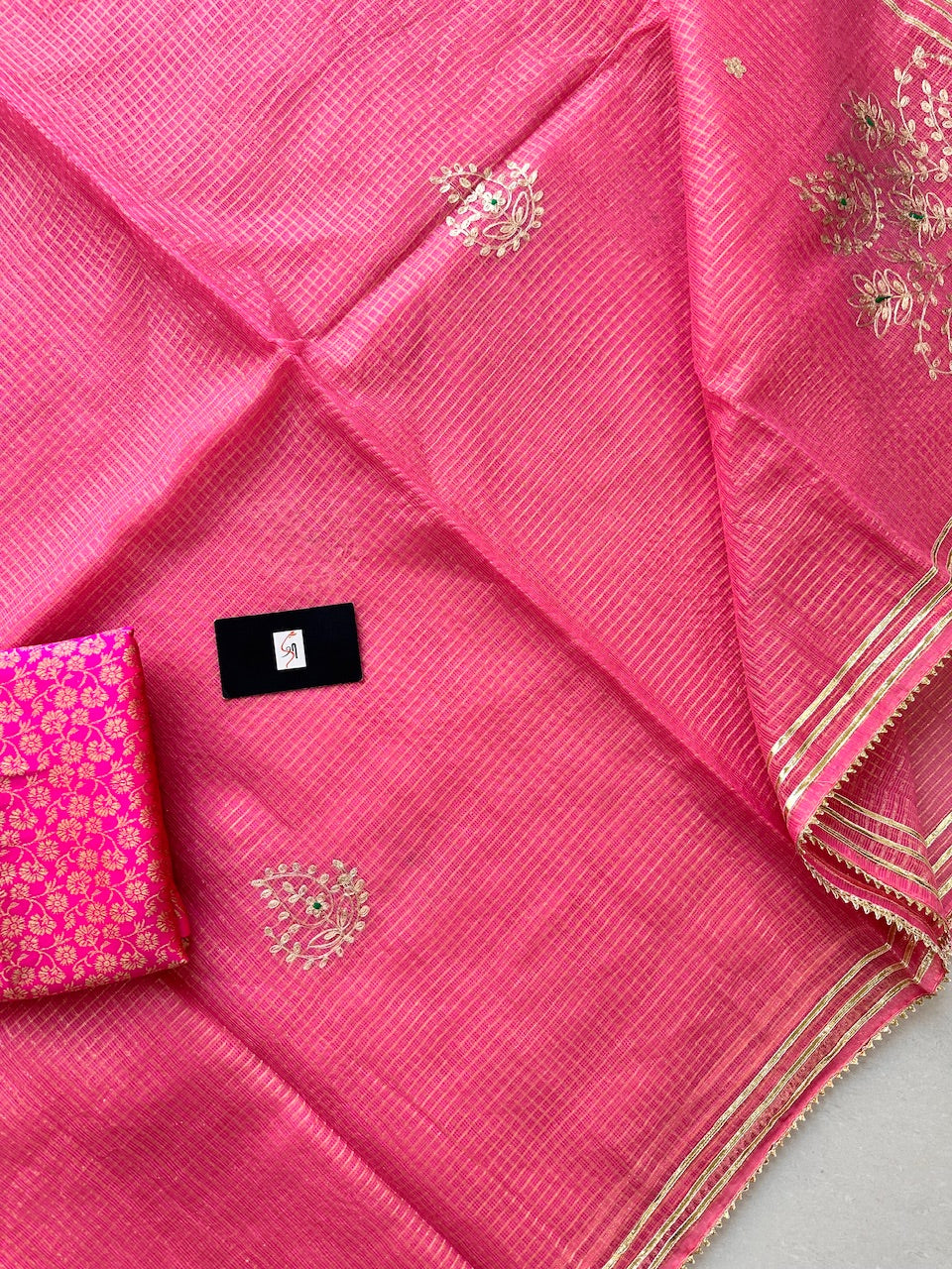 Jaipuri Pitta Work Embroidered Kota Cotton Tissue Saree