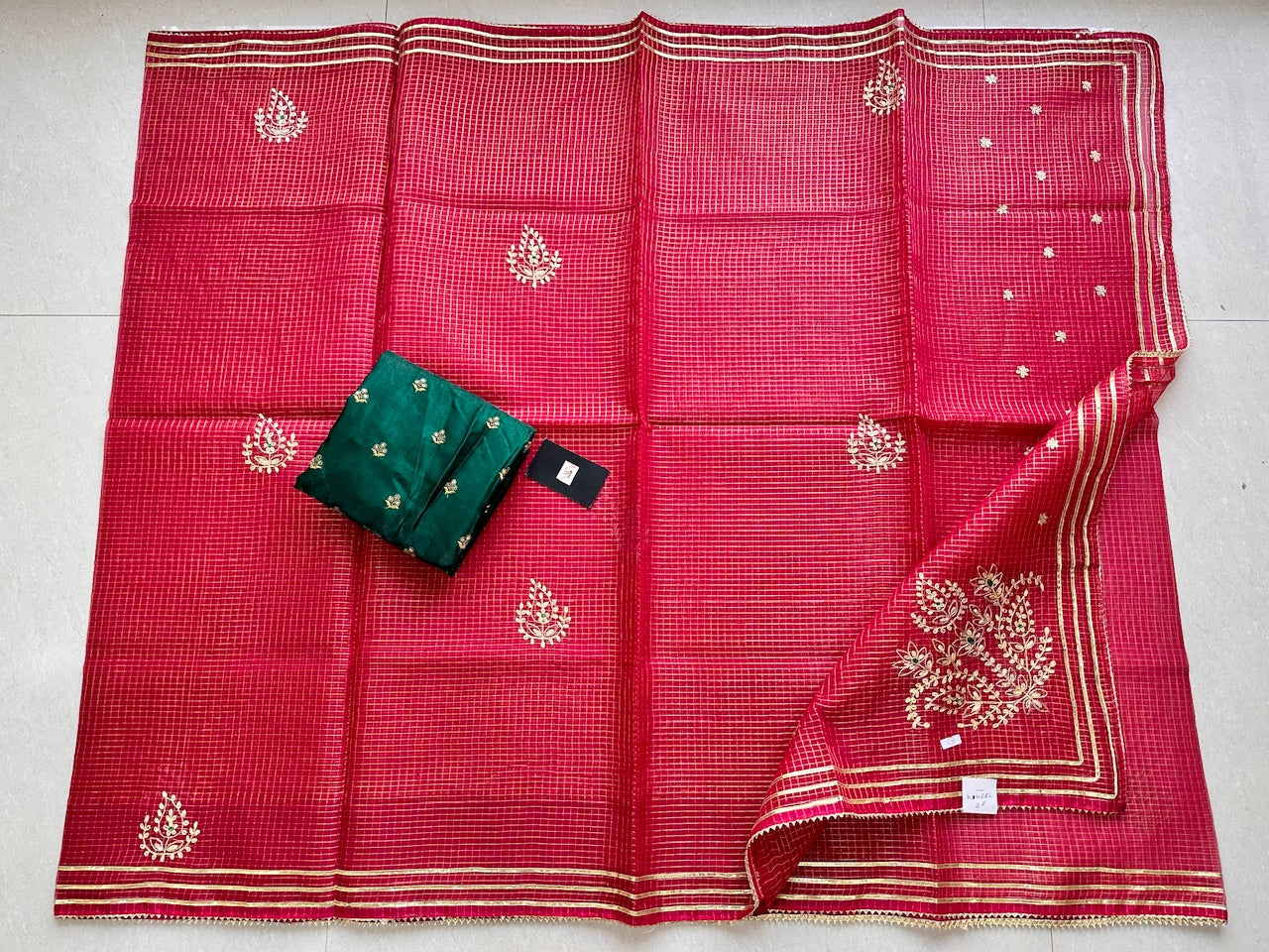 Jaipuri Pitta Work Embroidered Kota Cotton Tissue Saree