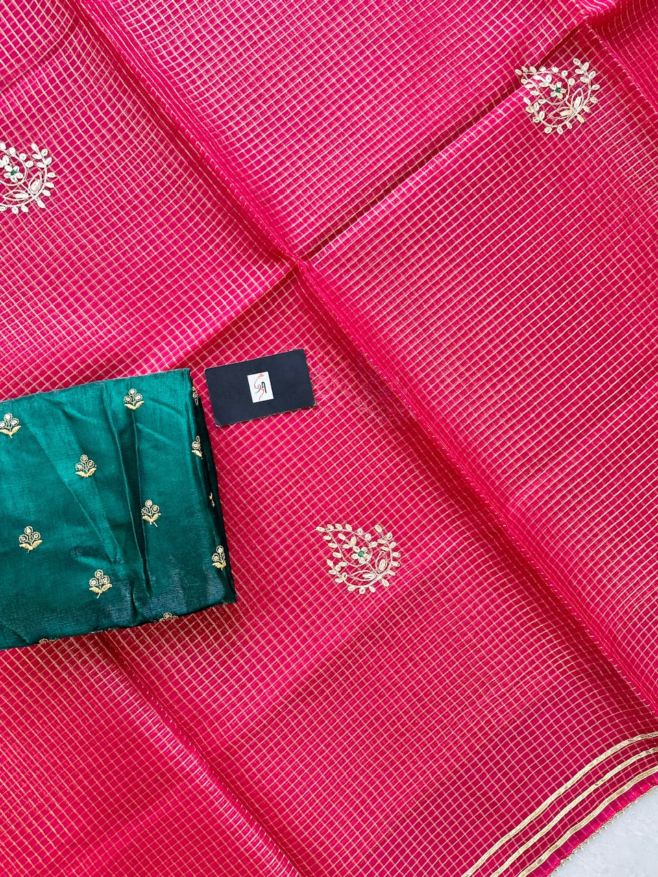 Jaipuri Pitta Work Embroidered Kota Cotton Tissue Saree