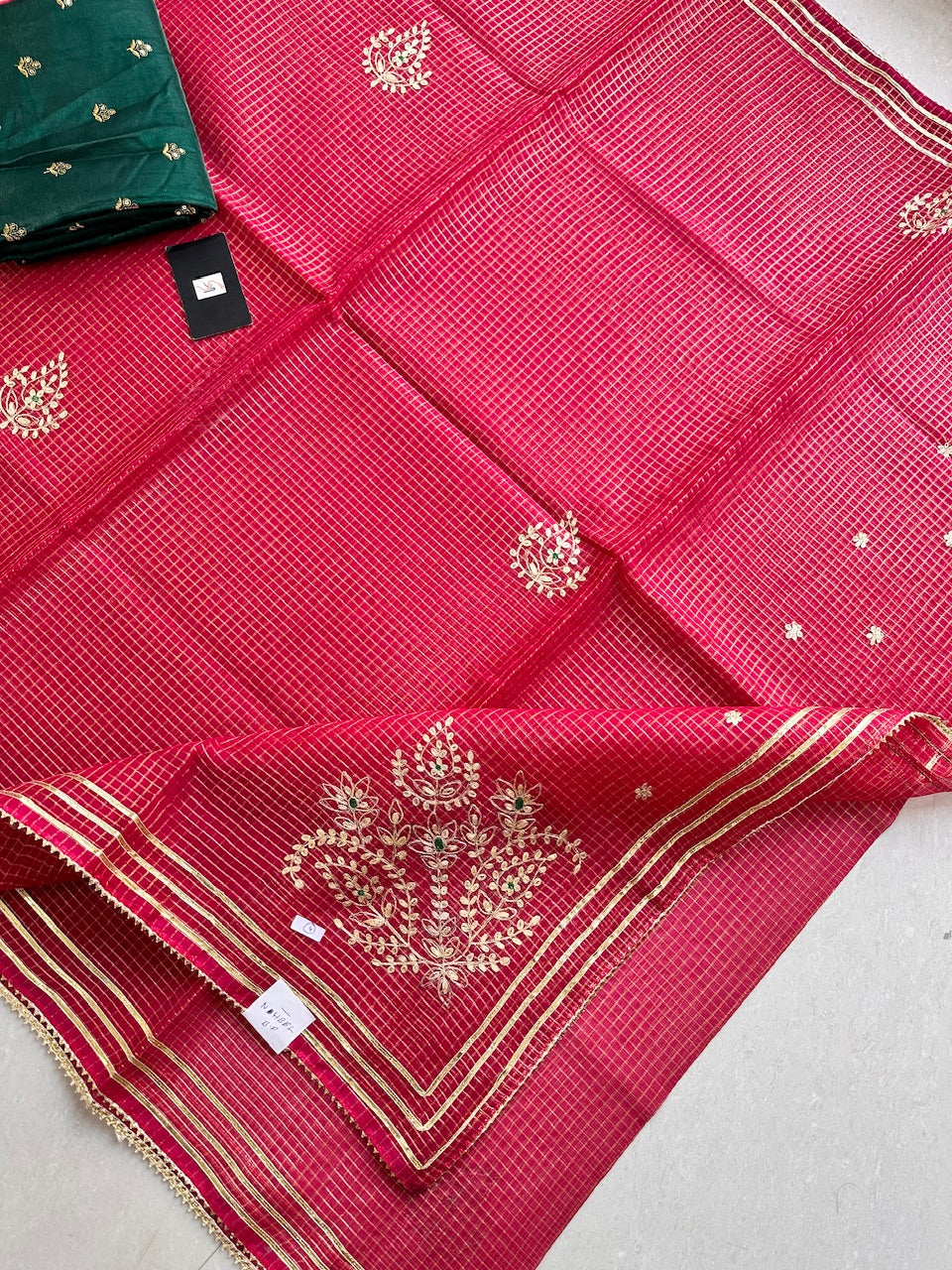 Jaipuri Pitta Work Embroidered Kota Cotton Tissue Saree