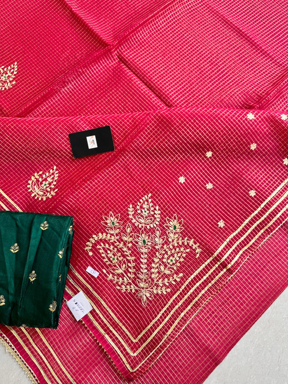 Jaipuri Pitta Work Embroidered Kota Cotton Tissue Saree