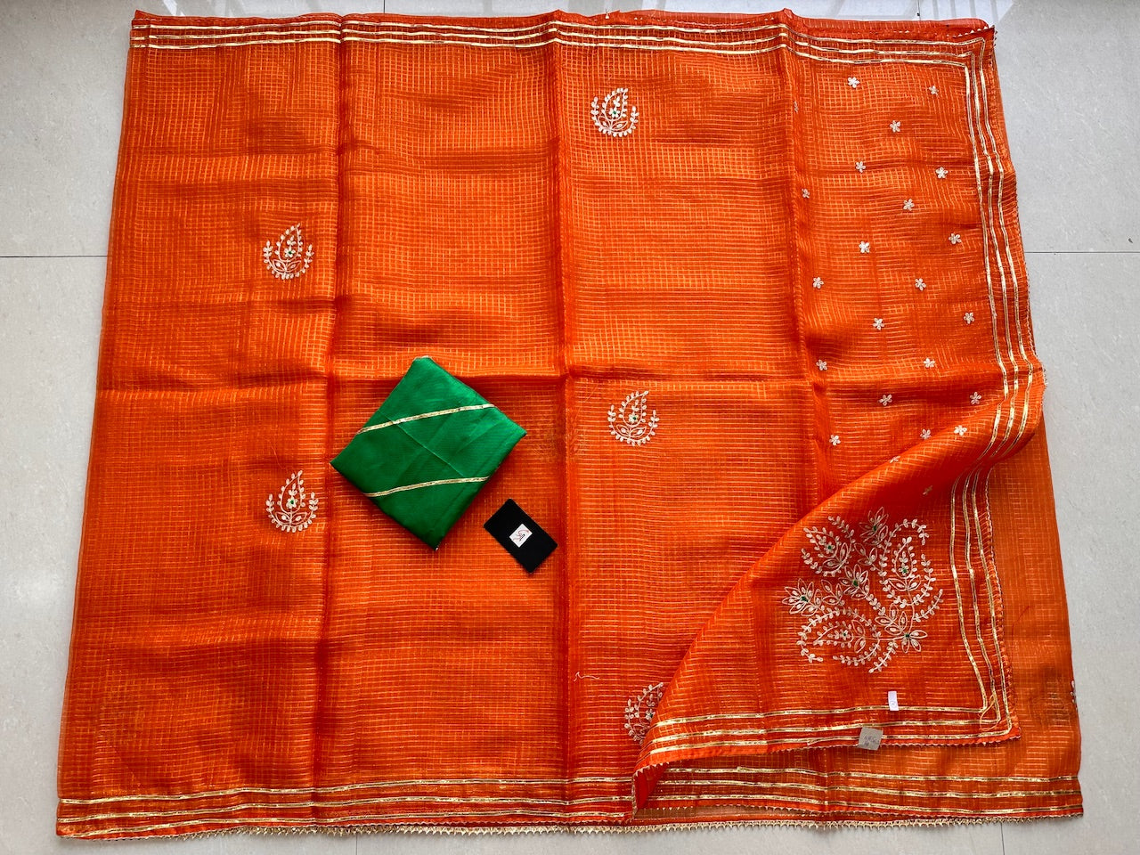 Jaipuri Pitta Work Embroidered Kota Cotton Tissue Doria Saree