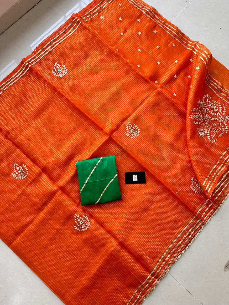 Jaipuri Pitta Work Embroidered Kota Cotton Tissue Doria Saree