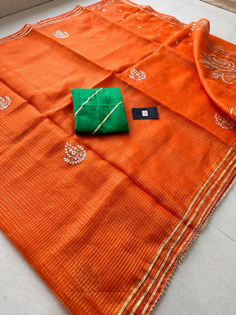 Jaipuri Pitta Work Embroidered Kota Cotton Tissue Doria Saree