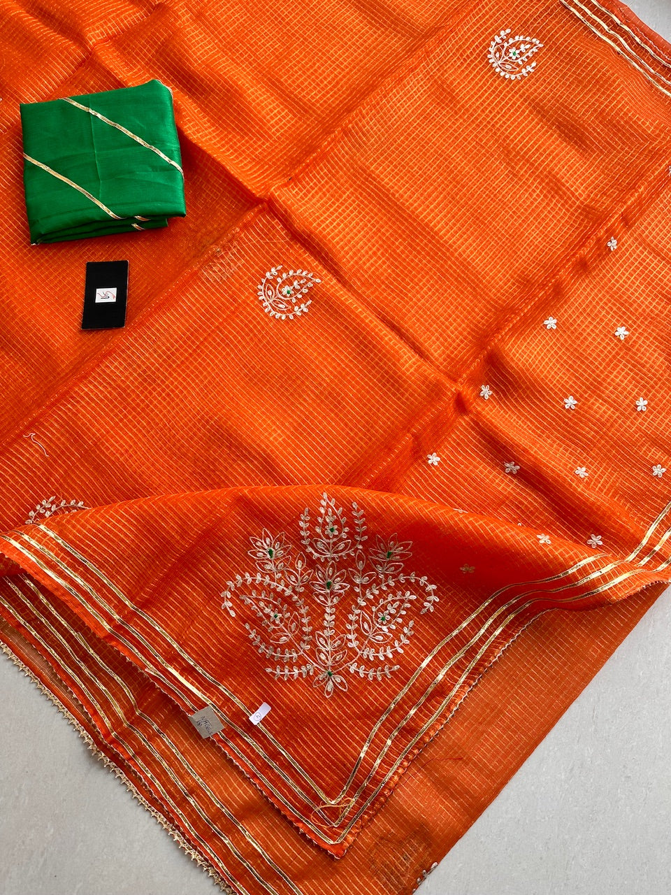 Jaipuri Pitta Work Embroidered Kota Cotton Tissue Doria Saree