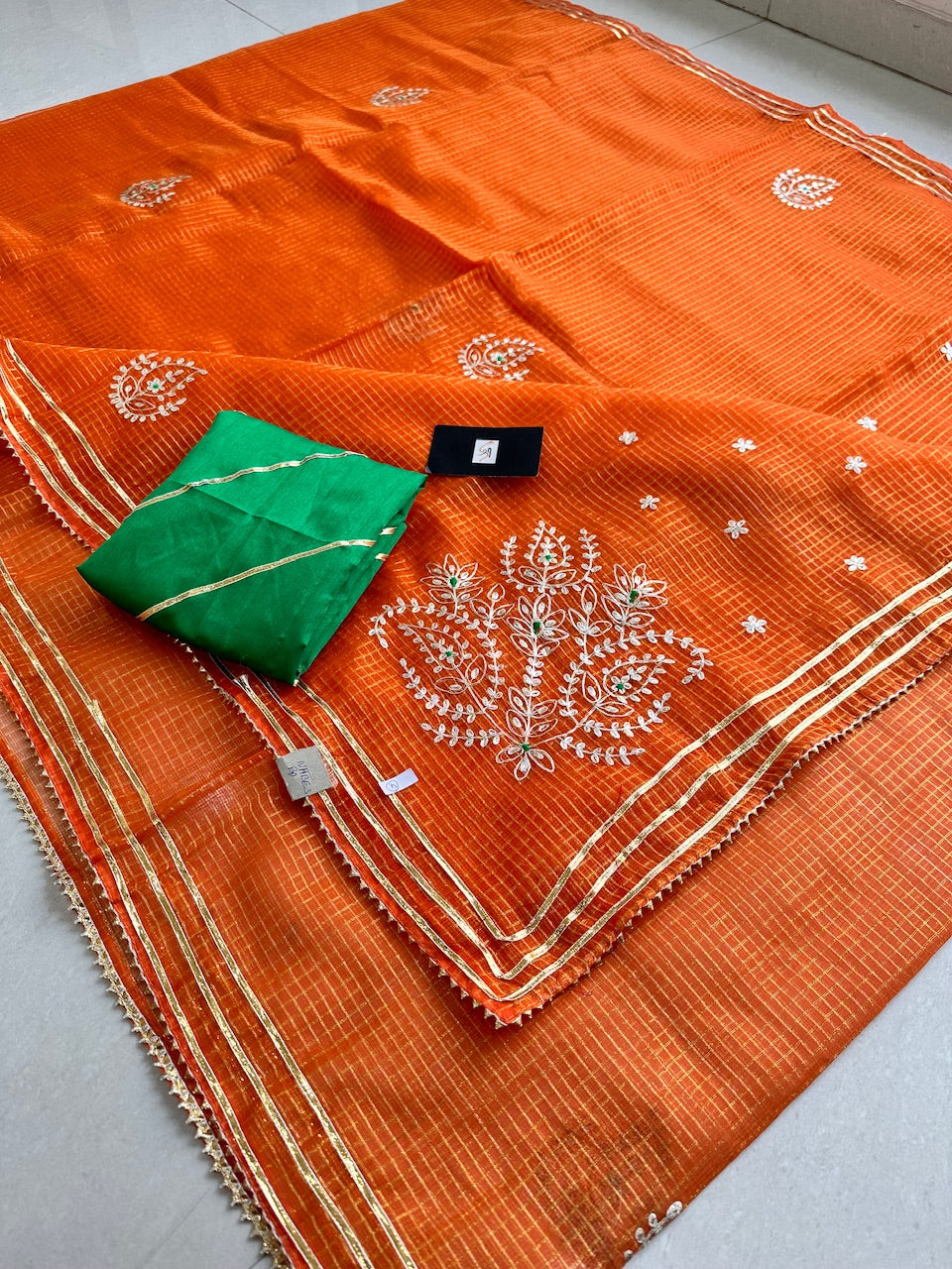 Jaipuri Pitta Work Embroidered Kota Cotton Tissue Doria Saree