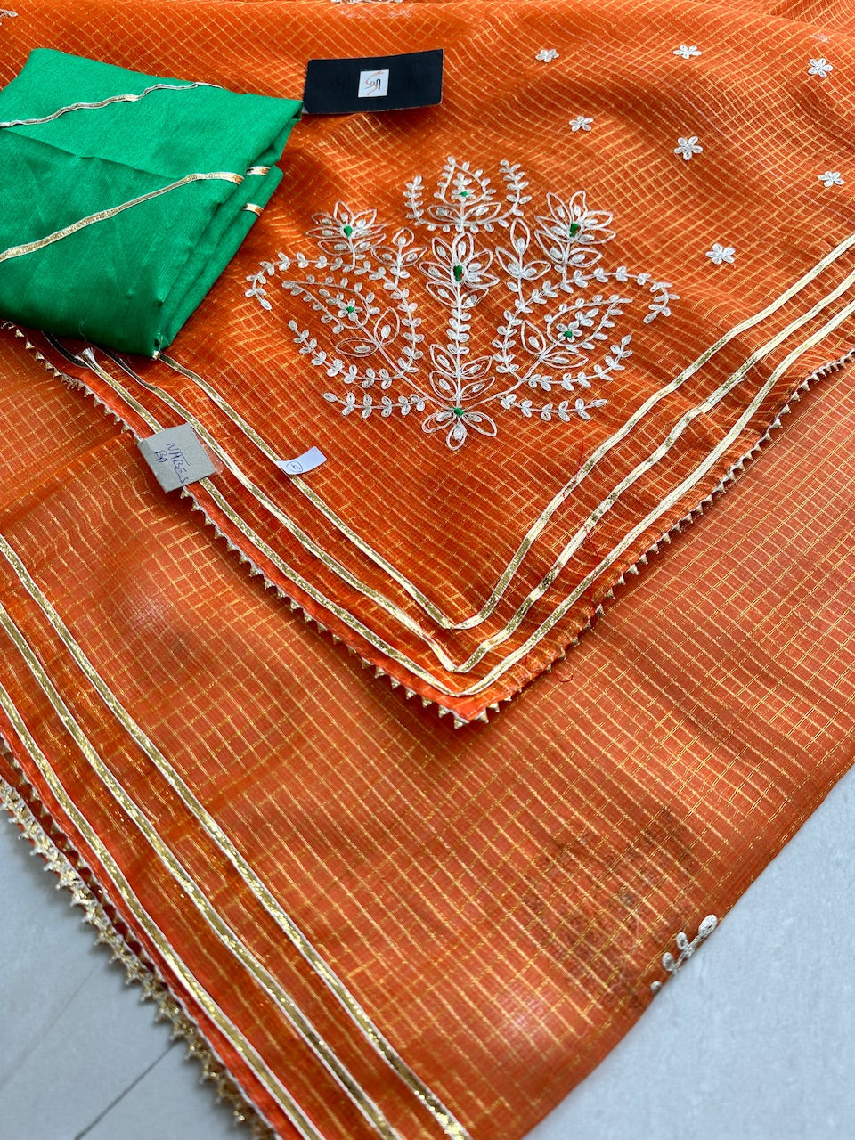 Jaipuri Pitta Work Embroidered Kota Cotton Tissue Doria Saree