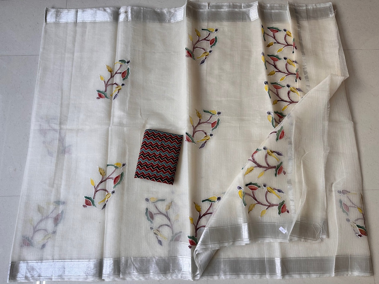 Embroidered Handpainted Kota Cotton Doria Saree