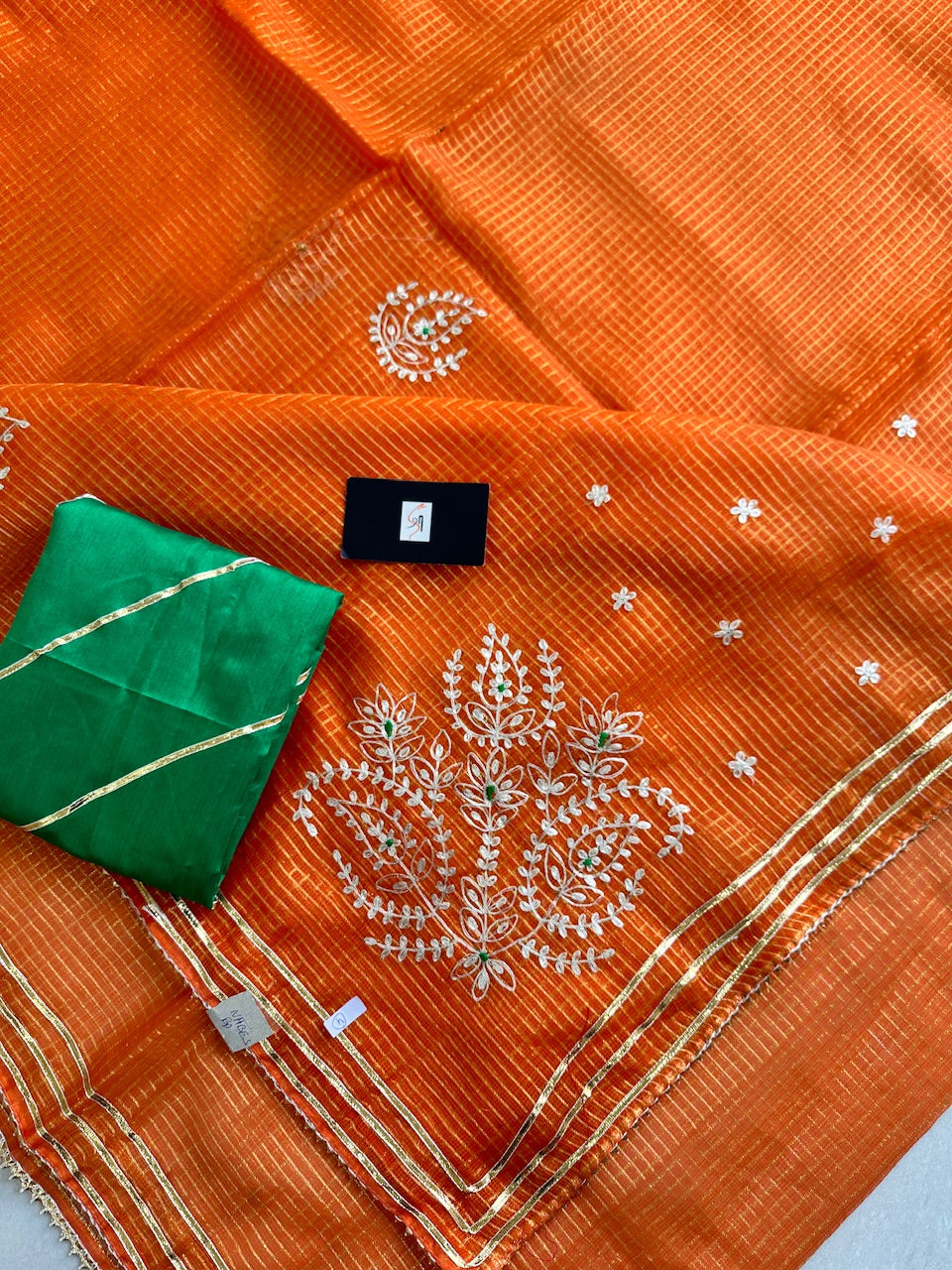 Jaipuri Pitta Work Embroidered Kota Cotton Tissue Doria Saree