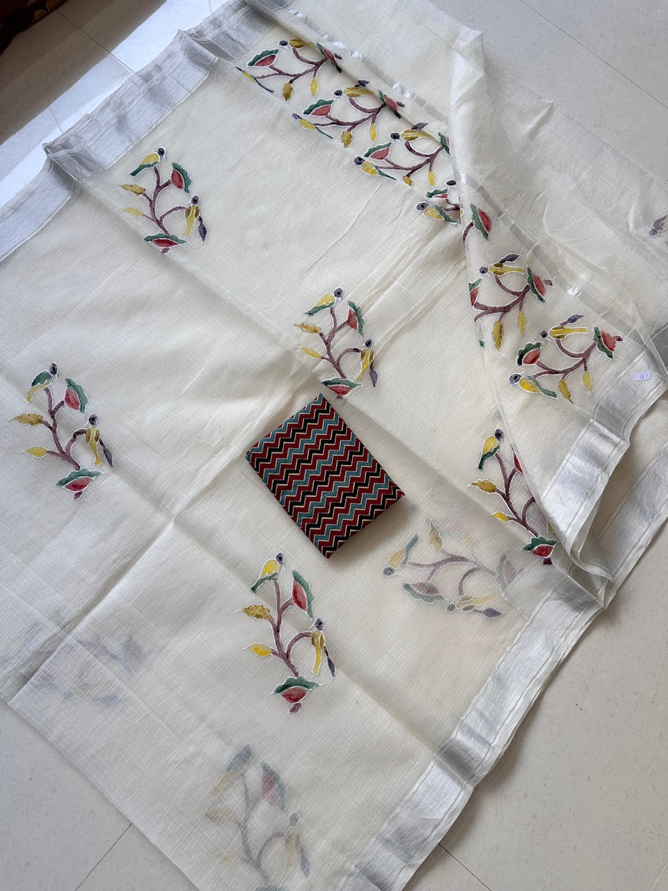 Embroidered Handpainted Kota Cotton Doria Saree