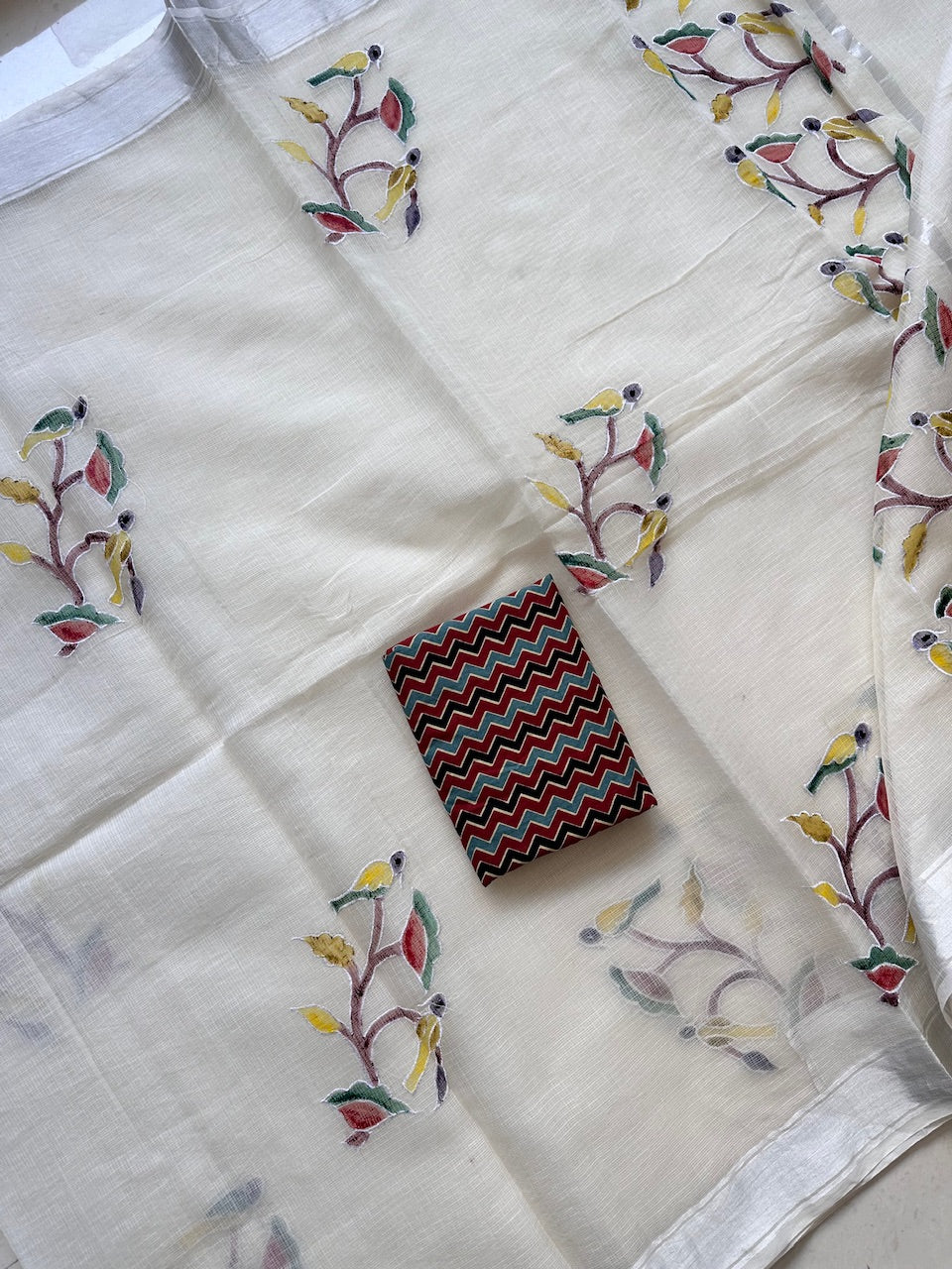 Embroidered Handpainted Kota Cotton Doria Saree