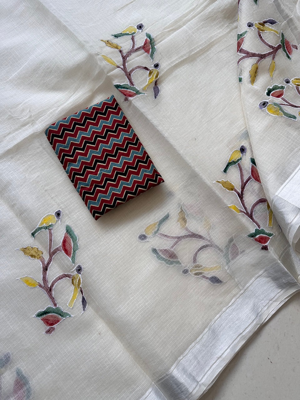 Embroidered Handpainted Kota Cotton Doria Saree