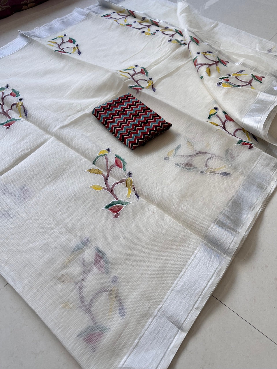 Embroidered Handpainted Kota Cotton Doria Saree