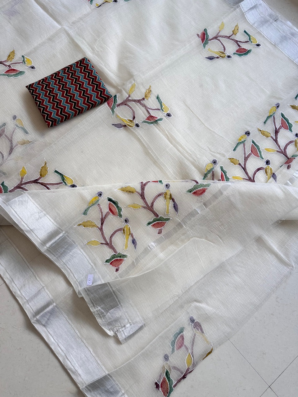 Embroidered Handpainted Kota Cotton Doria Saree