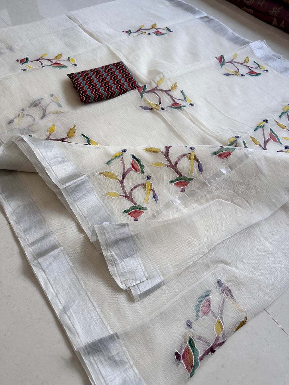 Embroidered Handpainted Kota Cotton Doria Saree