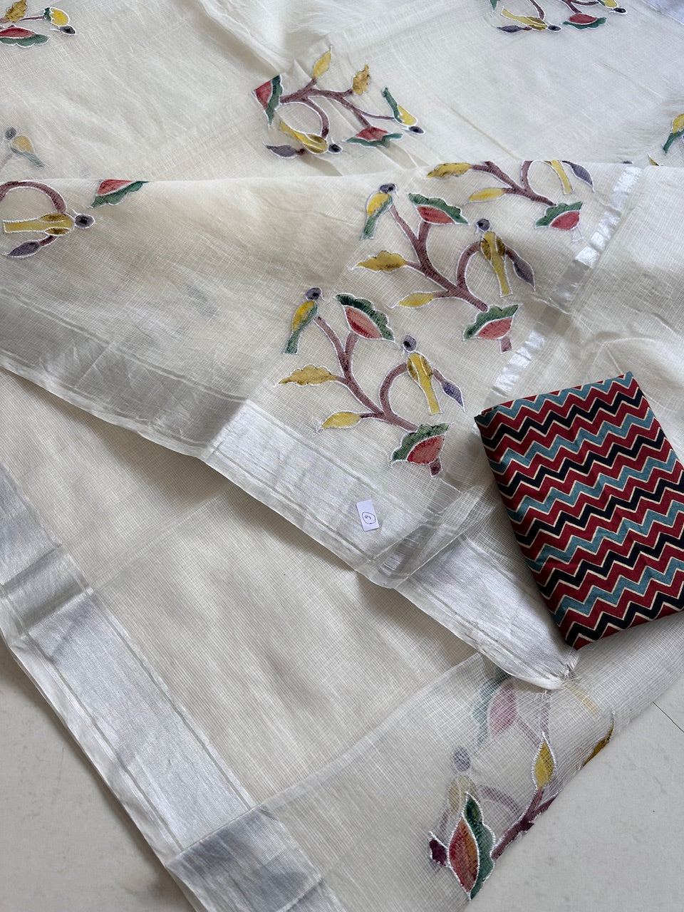 Embroidered Handpainted Kota Cotton Doria Saree