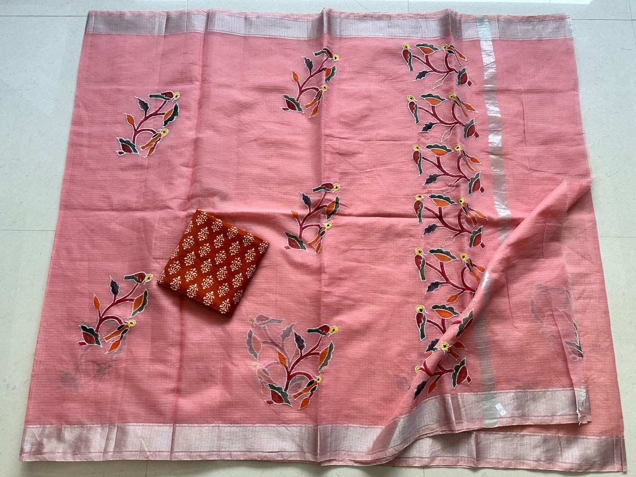 Embroidered Handpainted Kota Cotton Doria Saree