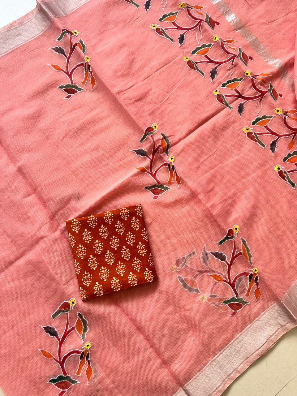 Embroidered Handpainted Kota Cotton Doria Saree