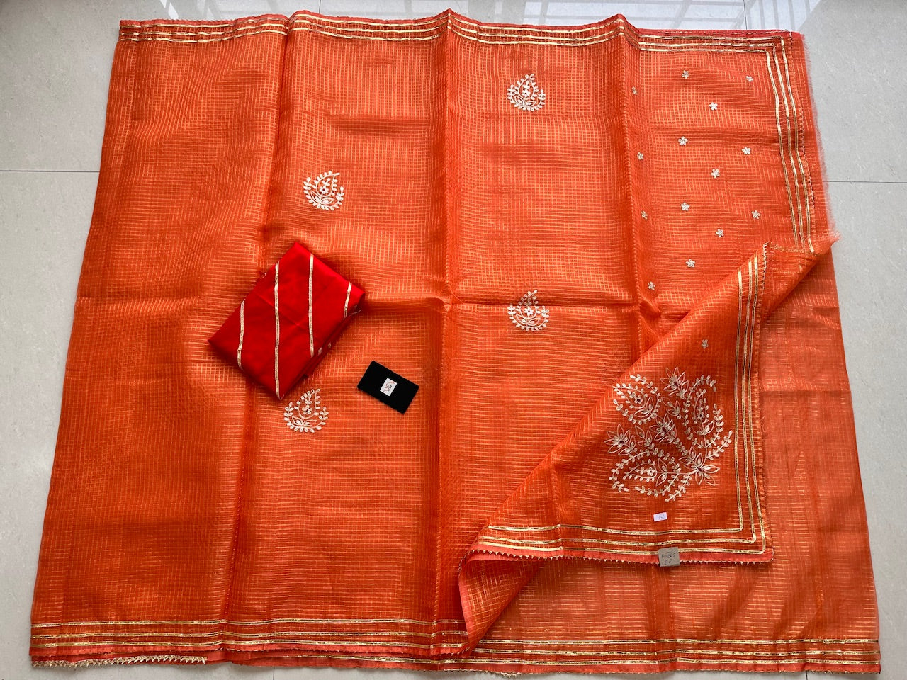 Jaipuri Pitta Work Embroidered Kota Cotton Tissue Doria Saree