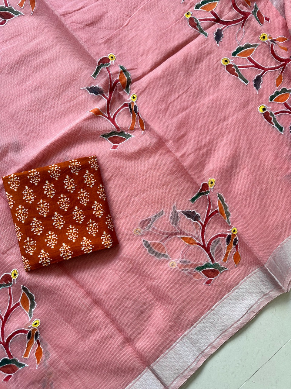 Embroidered Handpainted Kota Cotton Doria Saree