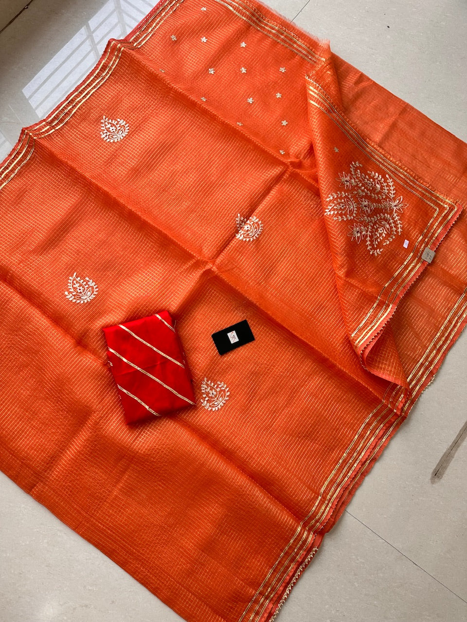 Jaipuri Pitta Work Embroidered Kota Cotton Tissue Doria Saree