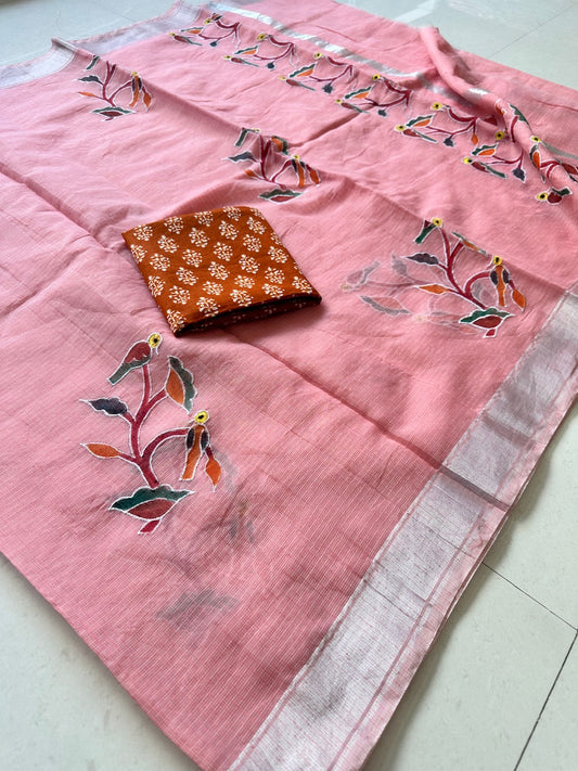 Embroidered Handpainted Kota Cotton Doria Saree