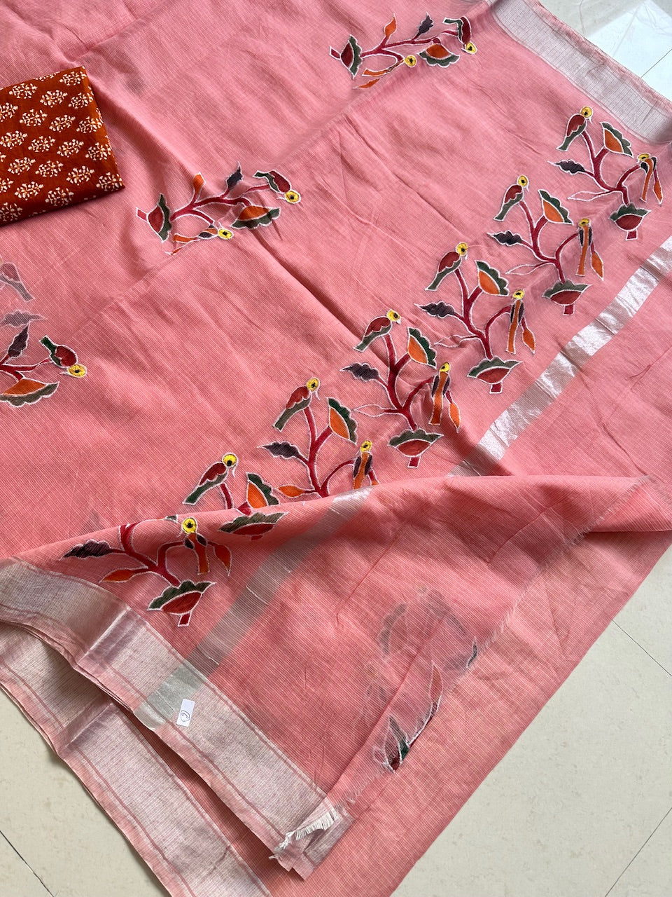 Embroidered Handpainted Kota Cotton Doria Saree