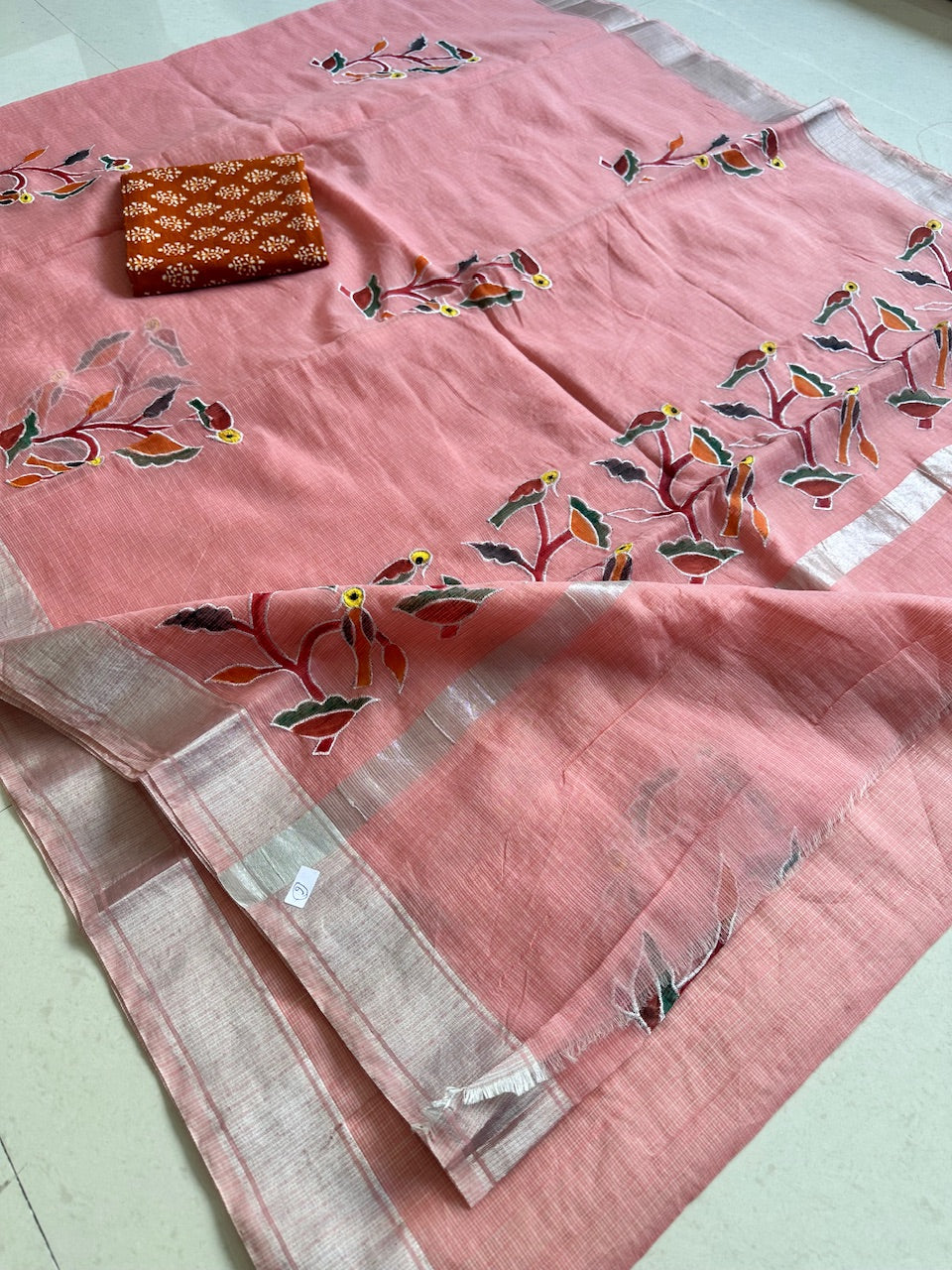 Embroidered Handpainted Kota Cotton Doria Saree