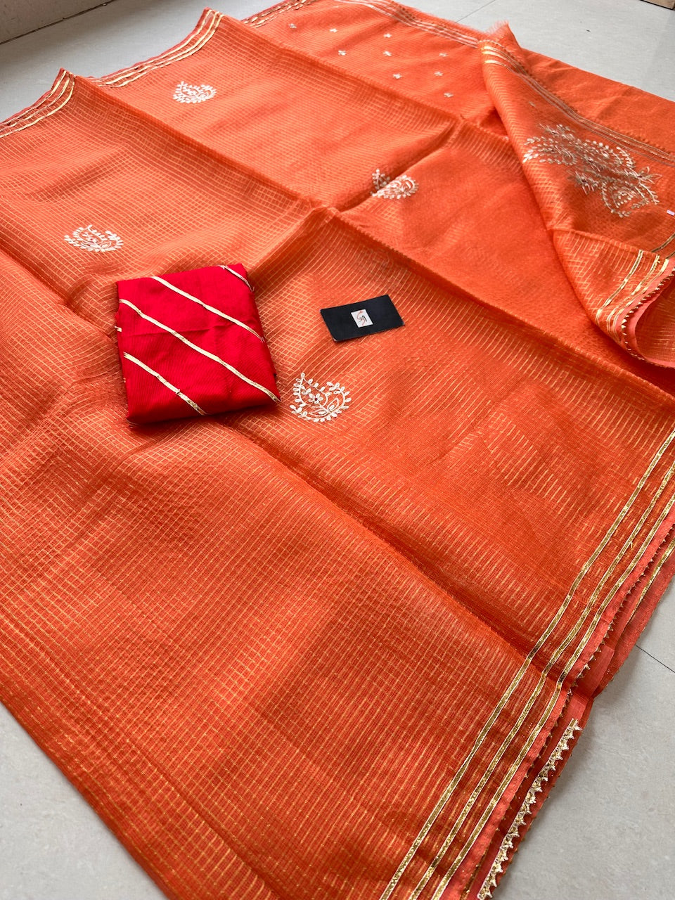 Jaipuri Pitta Work Embroidered Kota Cotton Tissue Doria Saree