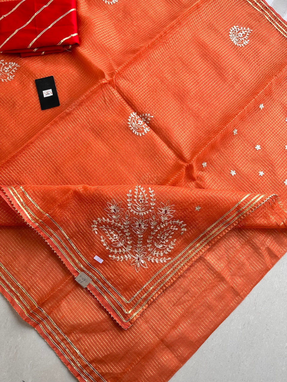 Jaipuri Pitta Work Embroidered Kota Cotton Tissue Doria Saree