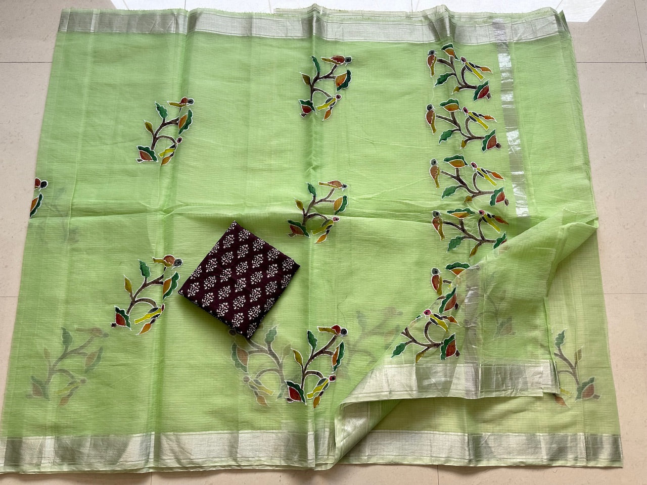 Embroidered Handpainted Kota Cotton Doria  Saree