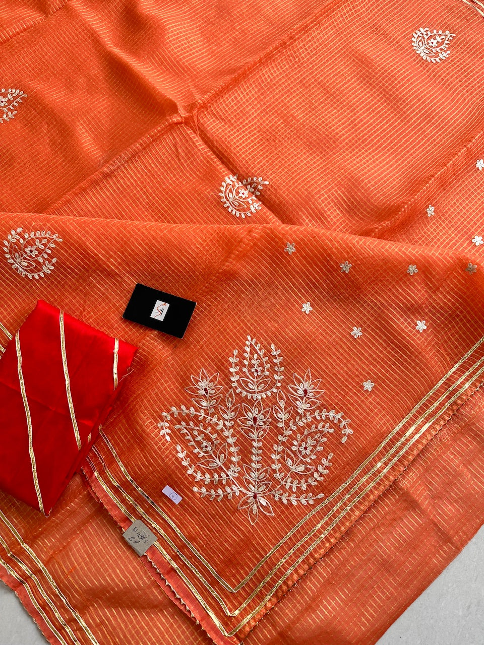 Jaipuri Pitta Work Embroidered Kota Cotton Tissue Doria Saree