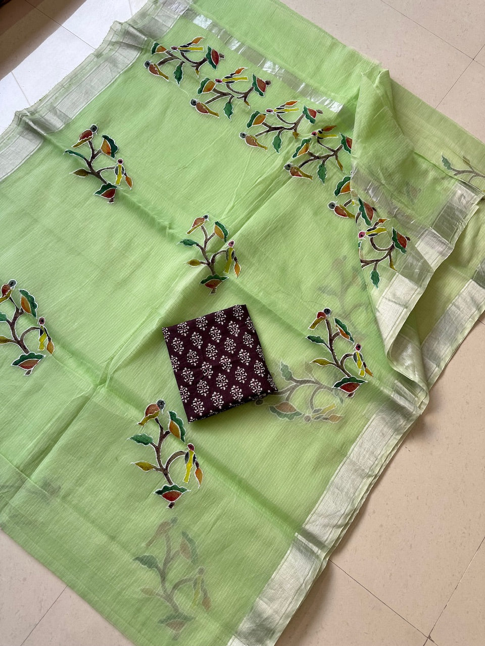 Embroidered Handpainted Kota Cotton Doria  Saree