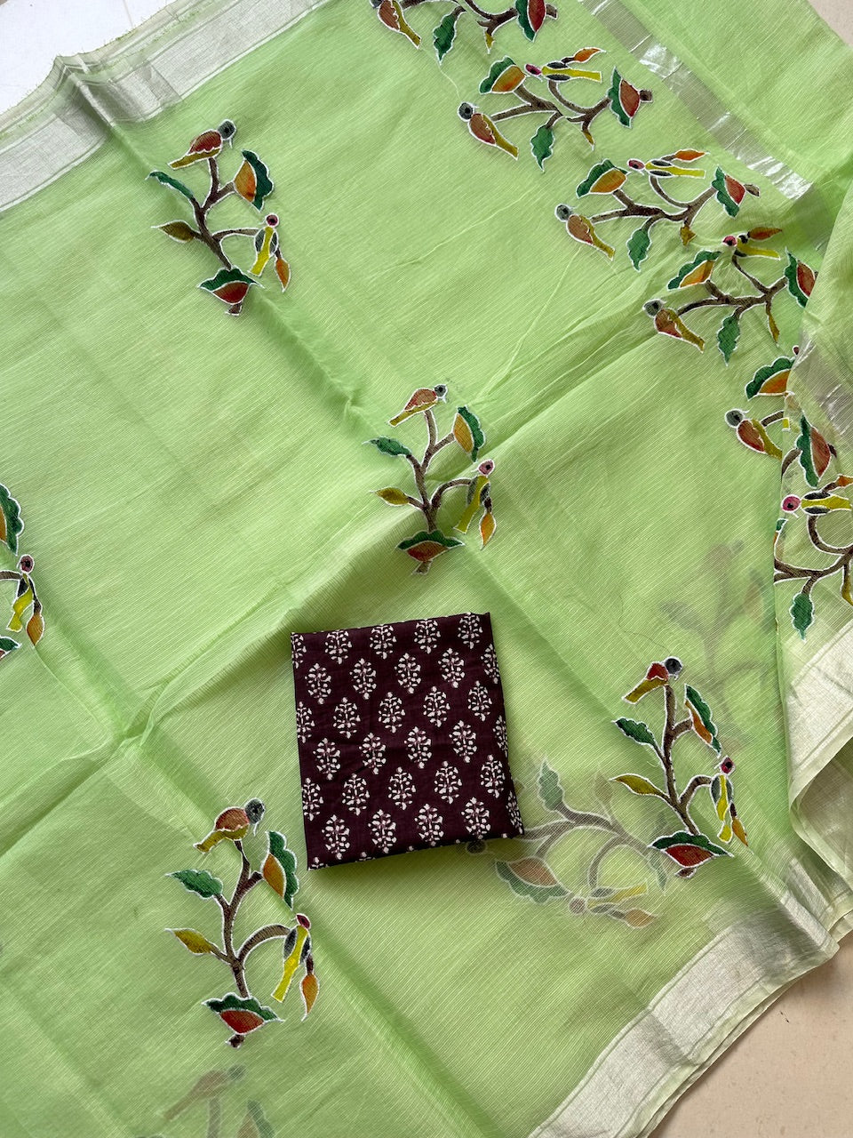 Embroidered Handpainted Kota Cotton Doria  Saree