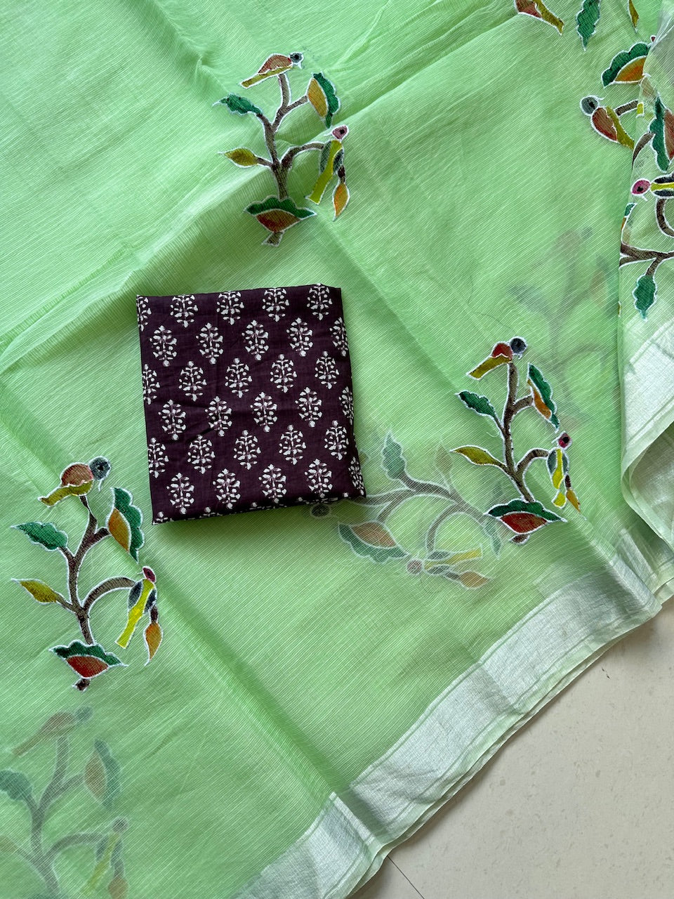 Embroidered Handpainted Kota Cotton Doria  Saree