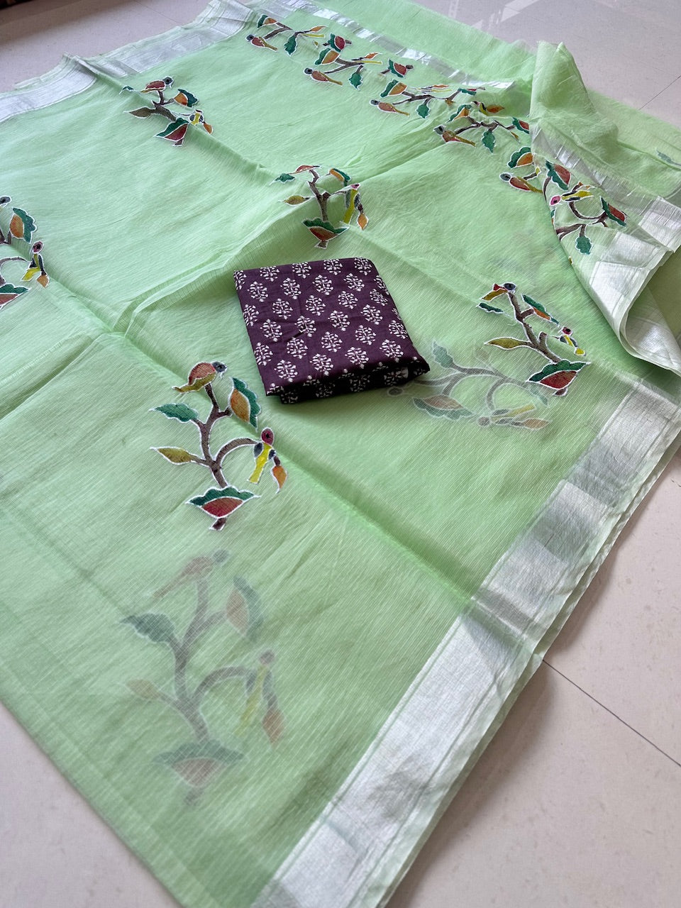 Embroidered Handpainted Kota Cotton Doria  Saree