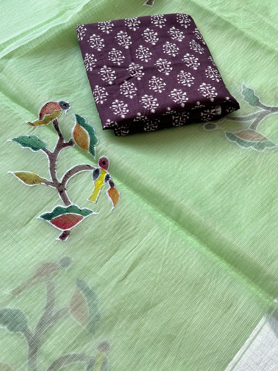 Embroidered Handpainted Kota Cotton Doria  Saree