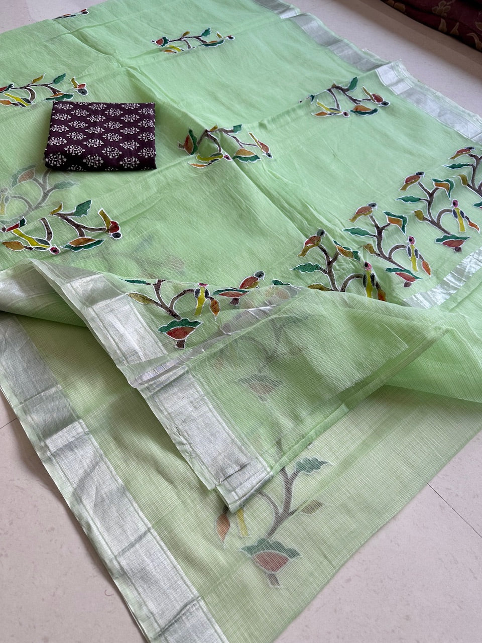 Embroidered Handpainted Kota Cotton Doria  Saree