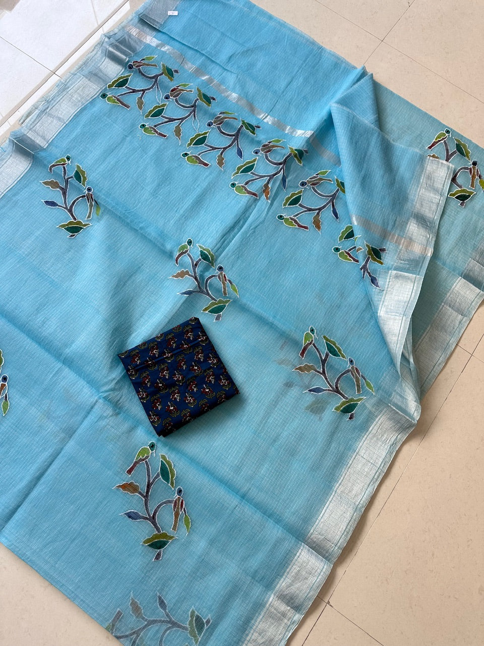 Embroidered Handpainted Kota Cotton Doria Saree