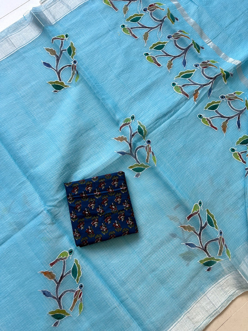 Embroidered Handpainted Kota Cotton Doria Saree