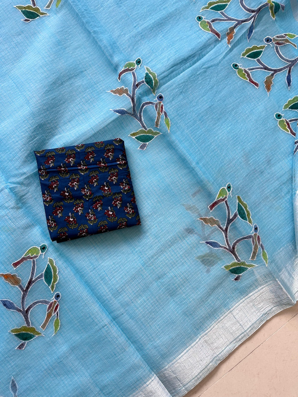 Embroidered Handpainted Kota Cotton Doria Saree